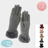 Faux Fur Cuff Smart Touch Winter Gloves